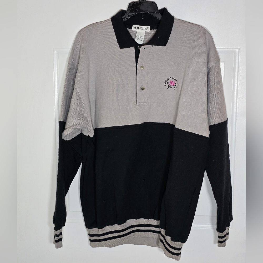 Long Sleeve Polo Antelope Valley CC Sweatshirt Medium Black and Brown Colorblock